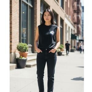 Kenzo Sleeveless Top Women's Size XS Black Floral Graphic Pullover Designer Chic